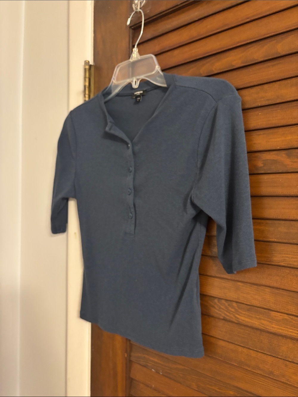 Express Navy Button-Front Ribbed Henley - Picture 4 of 4